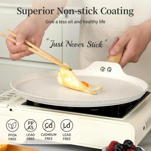 Miniatura 2 de Innerwell - Sartén antiadherente para crepes, sartén plana con revestimiento de granito Dosa Tawa para tortillas, de 10 pulgadas, parrilla