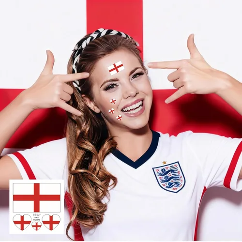 Miniatura 2 de 10 hojas de tatuajes faciales temporales de la bandera de Inglaterra 2022, 40 tatuajes falsos extraíbles, para hombres, niños y mujeres (Inglaterra)