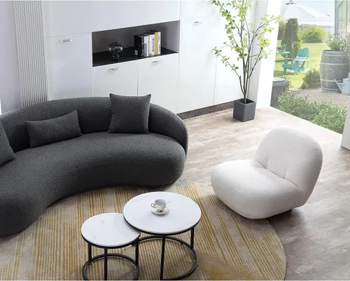 Miniatura 7 de Acanva Sofá de sala de estar curvado moderno de mediados de siglo, sofá de tela Boucle de 4 asientos para dormitorio, oficina, apartamento, gris