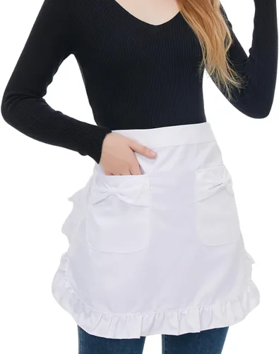 Miniatura 6 de Love Potato Delantal de cintura con bolsillos, delantales de cocina restaurante de moda para niñas y mujeres Cuadros Negros
