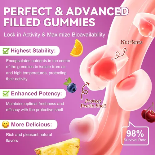 Miniatura 5 de Totaria Gomitas multivitamínicas sin azúcar para mujer con hierro, multivitamínico para mujer con vitaminas C, D3 K2, B12, B6, gomitas rellenas