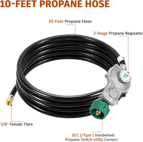 Miniatura 2 de GasSaf Manguera reguladora de propano de 2 etapas de 10 pies, regulador de gas propano y manguera adecuada para generador de combustible dual