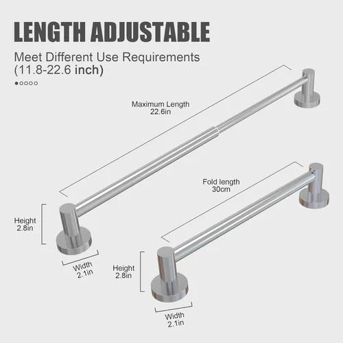 Miniatura 3 de Honmein Toallero – Toallero ajustable de acero inoxidable 304 para baño (11.8 a 22.6 pulgadas), resistente y resistente al óxido, para accesorios