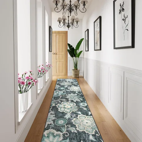 Miniatura 28 de Beeiva Alfombras florales de entrada, lavables para interiores, ultra fina, de 2 x 3 pies, antideslizante, para cocina, tapete de cachemira suave
