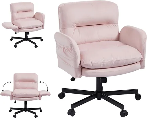 Miniatura 17 de Bestier Silla de oficina con patas cruzadas, silla cruzada con brazos ajustables, silla ejecutiva de terciopelo reclinable de 135° con ruedas, silla