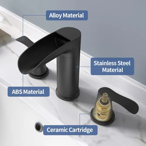 Miniatura 6 de SINGSUO Grifos de baño para fregadero de 3 agujeros, grifo de baño de cascada de 8 pulgadas con boquilla giratoria de 360 grados, grifo generalizado