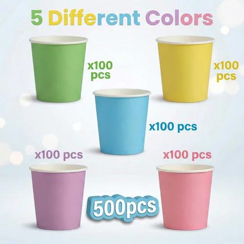 Miniatura 3 de Nicunom Paquete de 500 vasos de papel de 6 onzas, coloridos vasos de café desechables de papel para bebidas frías y calientes, para agua, jugo