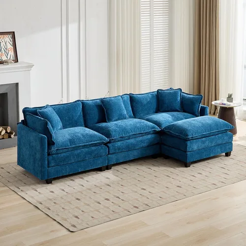 Miniatura 95 de Sofá modular negro de 111.5 pulgadas, sofás seccionales grandes de 3 plazas para sala de estar, sofá nube de tela de felpilla de gran
