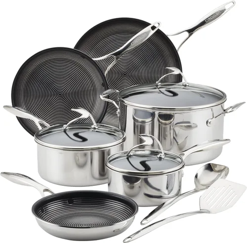 Miniatura 9 de Circulon Clad Wok/Stir Fry de acero inoxidable con tapa de vidrio y tecnología híbrida SteelShield y antiadherente, 14 pulgadas, color plateado
