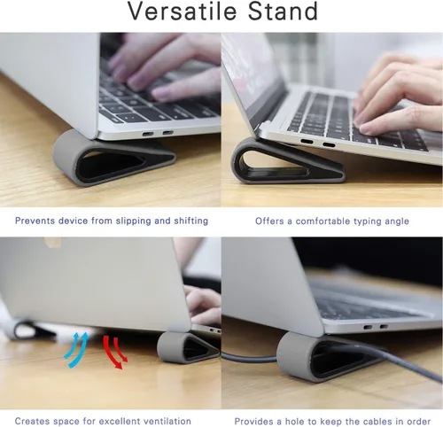 Miniatura 2 de MoKo Soporte universal para teclado de computadora portátil/computadora, [4 unidades] antideslizante de silicona inclinable con cuña elevadora Gris