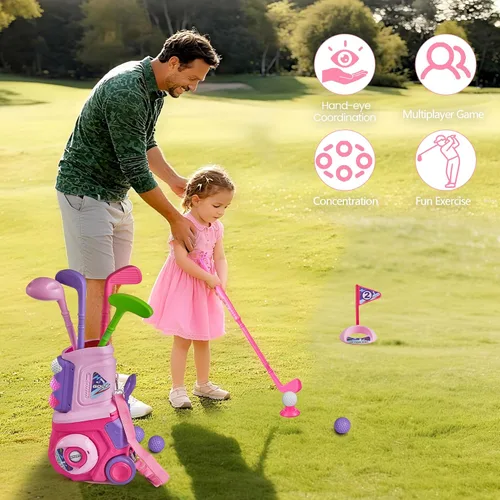 Miniatura 4 de PJG Juego de palos de golf para niños pequeños, palos de golf de plástico para niños de 1, 2, 3, 4, 5 años con 4 palos de golf y 10 pelotas