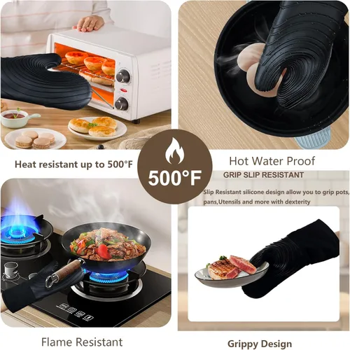 Miniatura 4 de Manoplas de horno de silicona, resistentes al calor, 500 °F, agarre duradero, antideslizante, manoplas de horno para cocina, resistentes al calor