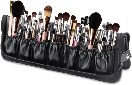 Miniatura 8 de Organizador de brochas de maquillaje plegable, resistente al agua, soporte para brochas de maquillaje de viaje, estuche portátil de cuero