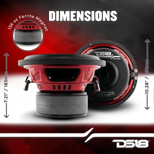 Miniatura 3 de DS18 GEN-XX10.4DHE - Subwoofer para automóvil de alta excursión de 10 pulgadas, 1000 vatios, bobina de voz dual máxima, 4+4 ohmios (1 altavoz)