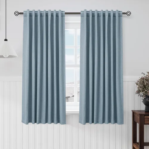 Miniatura 121 de Cortinas de lino 100% opacas para dormitorio, 102 pulgadas de largo, con pestaña trasera, bolsillo para barra, paneles acústicos con aislamiento