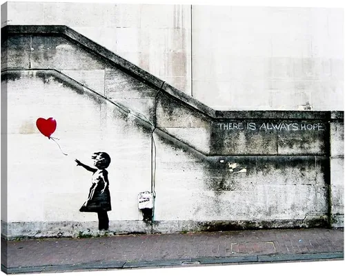 Pyradecor Banksy Grafitti Girl with Red Balloon Grey Love Pictures Cuadros sobre lienzo, arte de pared moderno, impresiones en lienzo para sala de