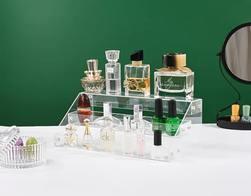Miniatura 3 de AISIDERK Elevador de acrílico de 12 pulgadas, estantes, organizador de perfumes transparente de 3 niveles, organizador acrílico resistente y estable