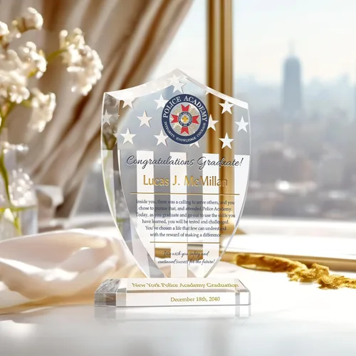 Miniatura 3 de Regalo de graduación personalizado de la Academia de Policía – Placa de escudo de cristal grabada personalizada para nuevos oficiales, graduados
