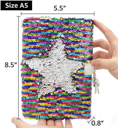 Miniatura 7 de Magic - Diario de viaje reversible con lentejuelas, diario de viaje con cierre y llave para niños y niñas, tamaño A5 (8.5 x 5.5 pulgadas), 78 hojas.