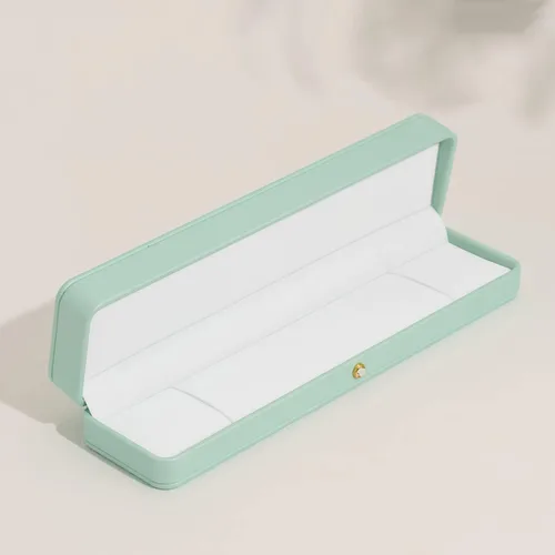 Miniatura 6 de Oirlv Hermosa caja de collar verde menta interior de terciopelo blanco cadena larga pulsera collar caja de almacenamiento