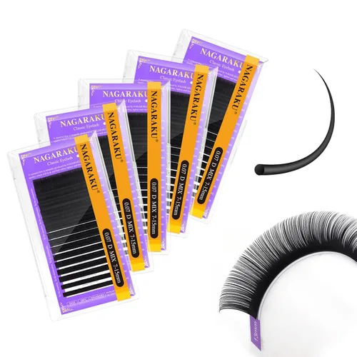 Miniatura 276 de NAGARAKU Extensiones de pestañas, pestañas individuales, 0.05mm, rizo D, 15mm, clásico, negro mate, suave, natural, profesional, 16 filas, 0.05-D