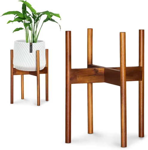 Miniatura 21 de Fox & Fern Soporte Grande Ajustable para Plantas de Interior — 11 a 15 Pulgadas, Soporte Premium de Bambú Estilo Moderno de Mediados del Siglo