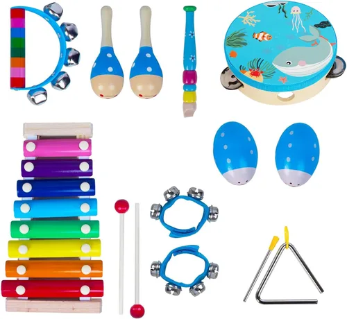 Juego de instrumentos musicales de madera para niños pequeños de 1 a 3 años, instrumentos de percusión de madera natural, juego de regalo de