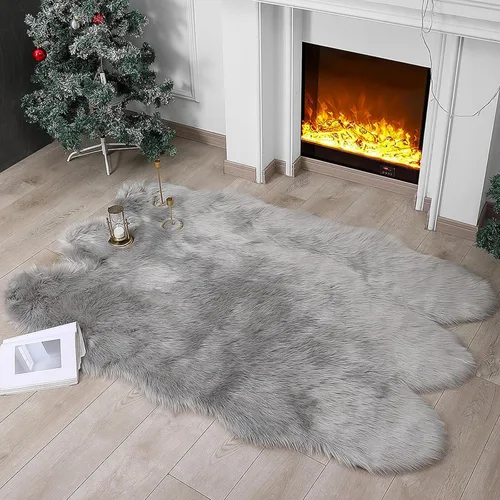 Miniatura 23 de linmopm Alfombra de piel sintética de pelo lanudo esponjoso negro de 2x6 pies para dormitorio, cabecera de la cama, suelo, sala de estar, cojín