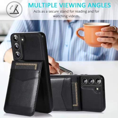 Miniatura 5 de Asuwish Funda de teléfono para Samsung Galaxy S22 Plus/S22+ con protector de pantalla de vidrio templado y tarjetero para tarjetas de crédito, Negro