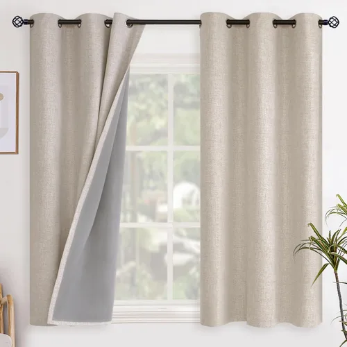 Miniatura 46 de YoungsTex - Cortinas opacas de lino para dormitorio, oscurecimiento de la habitación, cortinas con textura de lino, paneles con aislamiento térmico
