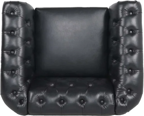 Miniatura 4 de LEVNARY Sillón Tapizado en Cuero, Silla Sofá Individual Estilo Mediados de Siglo Moderno con Brazos Curvos y Tachuelas, Silla Chesterfield de Cuero