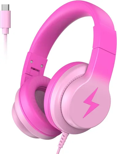 Miniatura 10 de Candy Bila Auriculares con cable para niños, auriculares USB tipo C para niños, volumen seguro de 85 dB, sonido estéreo HD, ajuste cómodo, ajustable
