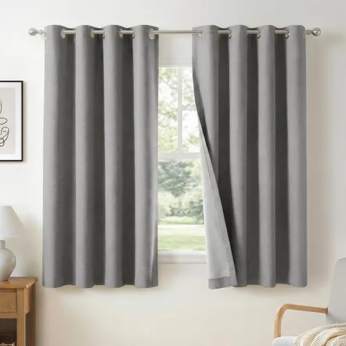 Miniatura 31 de 100% Blackout Shield Cortinas opacas de lino para dormitorio de 45 pulgadas de largo, cortinas beige con ojales para sala de estar, cortinas