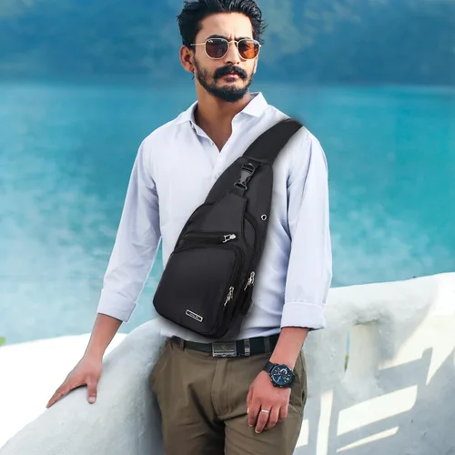 Miniatura 6 de Bolso bandolera pequeño para hombres y mujeres, resistente al agua, con una correa, bolso cruzado en el pecho para senderismo y viajes