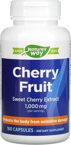 Nature's Way Fruta de cereza, extracto de cereza dulce, apoya las vías antioxidantes*, 1,000 mg por porción, 180 cápsulas