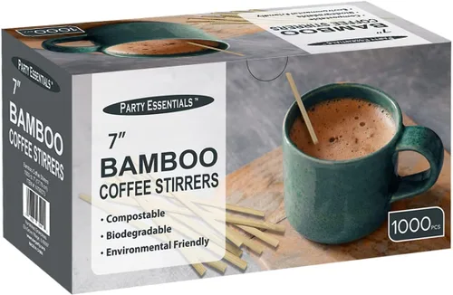 Miniatura 9 de Party Essentials Agitadores de café de bambú de 5.5 pulgadas / palitos para bebidas, 1000 unidades, natural