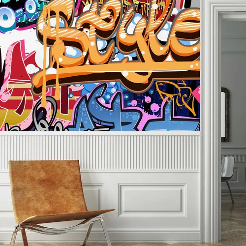 Miniatura 3 de SIGNFORD - Papel tapiz colorido diseño de graffiti, removible para dormitorio o sala de estar, 66 x 96 pulgadas Graffitis-1911-m04