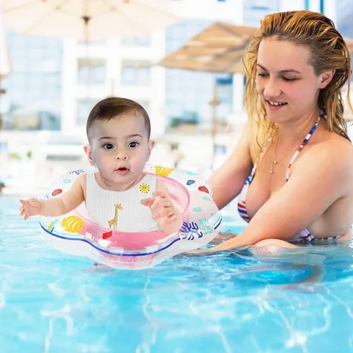 Miniatura 2 de Arcimatto Flotadores de piscina para bebés, balsa inflable con asa, asiento de seguridad doble, anillo de natación para niños, flotadores de agua