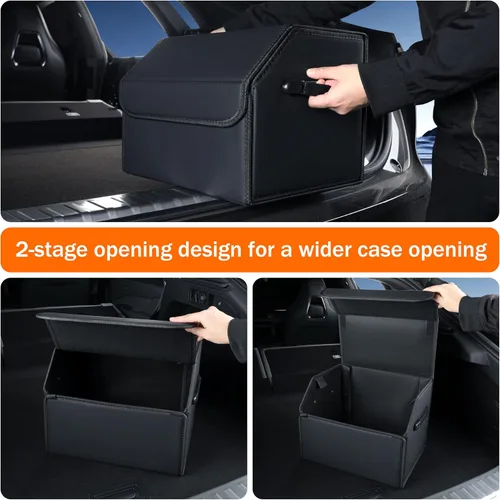Miniatura 6 de Organizador de maletero, organizadores y almacenamiento de automóviles, caja de almacenamiento de cuero negro con tapa, tablero de fibra, plegable