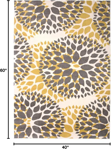 Miniatura 2 de Rugshop Alfombra con diseño moderno de círculos florales amarillos – Elegante, sin desprendimiento, de 2 x 3 pies, para sala de estar, dormitorio