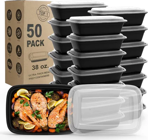 Miniatura 10 de WGCC Recipientes para preparación de comidas, paquete de 50 recipientes de almacenamiento de alimentos extragruesos con tapas, lonchera Bento