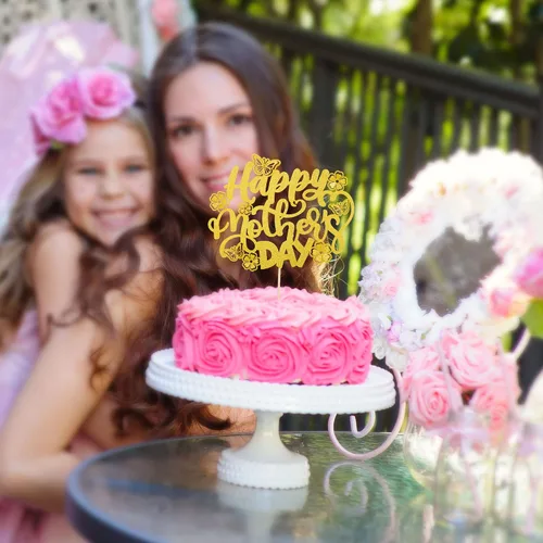 Miniatura 4 de Gyufise 1 paquete de decoración para pastel del día de la madre, la mejor mamá del mundo, con flores de mariposa, decoración de pastel de cumpleaños