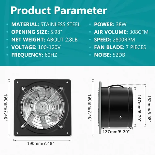 Miniatura 3 de HG Power Ventilador de escape de 15.2 cm con interruptor, potente ventilador de escape de cocina con amortiguador, ventiladores de escape de ventana