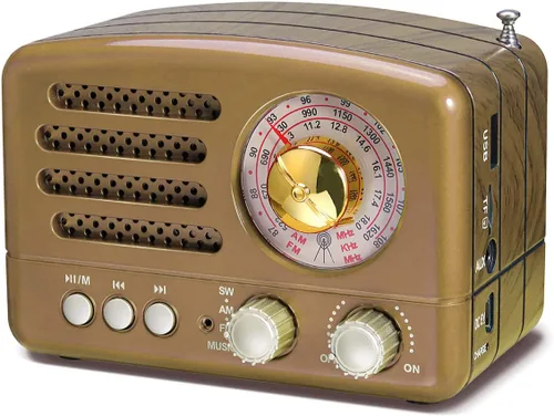 Radio PRUNUS J-160 Retro Vintage AM FM con Bluetooth, Regalos para Papá y Mamá, Reproducción USB/Tarjeta TF, Pequeñas Radios Transistores Operadas