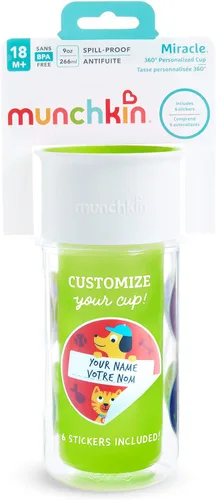 Miniatura 7 de Munchkin® Miracle® 360 - Vaso para beber con aislamiento, incluye calcomanías para personalizar la taza, 9 onzas, verde