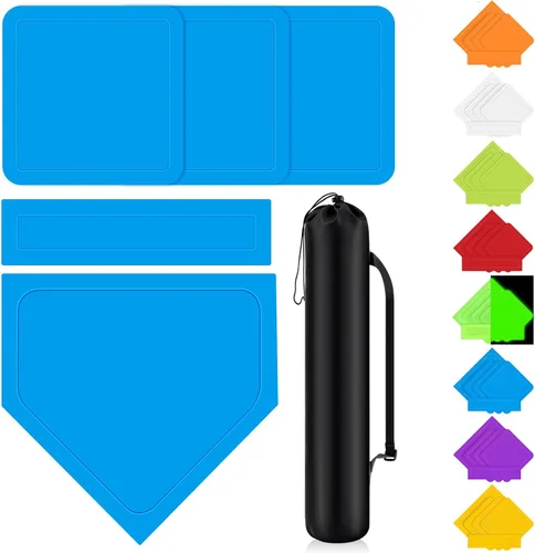 Miniatura 13 de Hiboom Juego de 5 bases de béisbol y sóftbol con bolsa de transporte portátil, 3 bases abatibles, 1 placa de inicio, 1 goma de lanzamiento