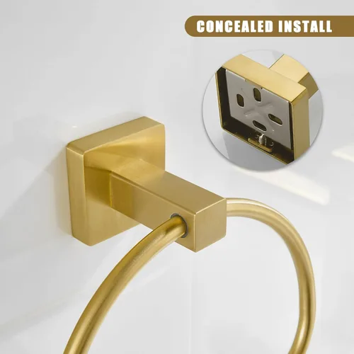 Miniatura 9 de Leyden Soporte de papel higiénico dorado Portador de toalla de mano, Soporte de rollo de papel cepillado de latón Anillo de toalla, Juego moderno