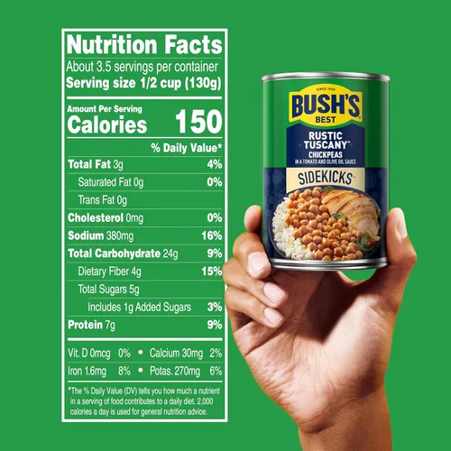 Miniatura 2 de BUSH'S BEST Latas de Garbanzos Rústicos de la Toscana de 15.5 oz, fuente de proteína vegetal y fibra, bajas en grasa, sin gluten, (paquete de 12)