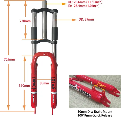 Miniatura 2 de Tenedor de suspensión rojo para bicicleta con auriculares de 1-1/8 pulgadas, vástago ajustable de 1.000 x 4.331 in y manillar elevador plateado