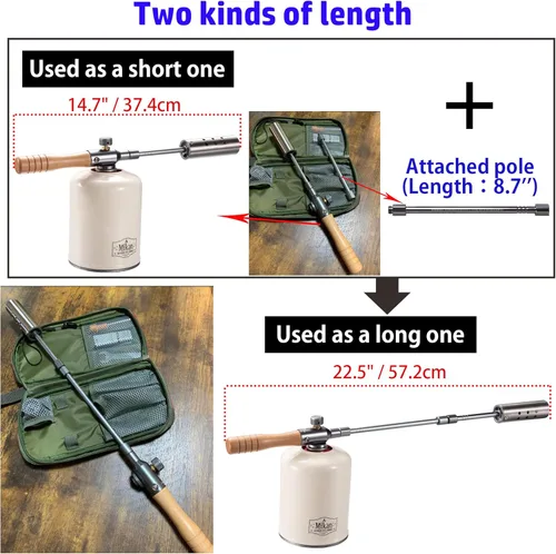 Miniatura 4 de Campingmoon - Antorcha para parrilla de campamento con cabezal de combustible doble, llama ajustable para principiantes de carbón con estuche